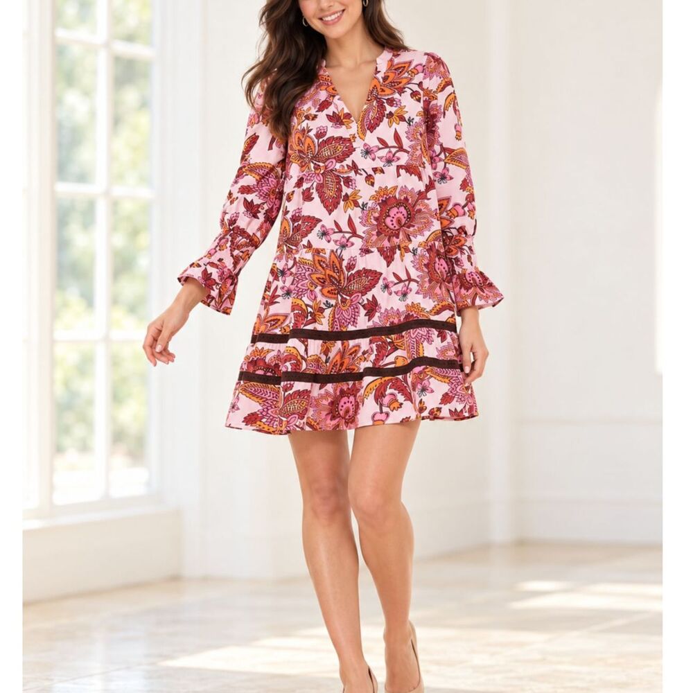 Tuckernuck NWT Pink Ornate Chintz Cotton Tiered Dress L Cottagecore Feminine